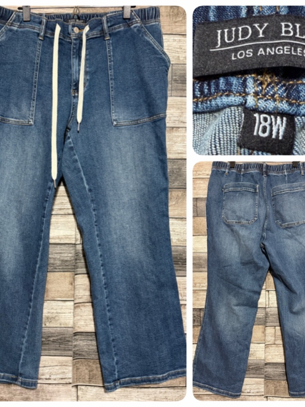 Judy Blue Wide Leg Drawstring Jeans Women’s 18W Blue Denim (Inseam 29.5)